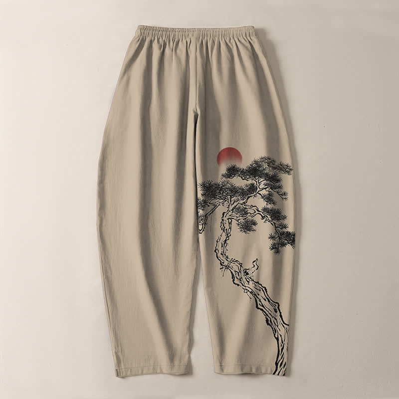 Buddha Stones Reine Baumwolle, Herrenhose mit rotem Sonnenmuster, Kordelzug und Taschen - image 14