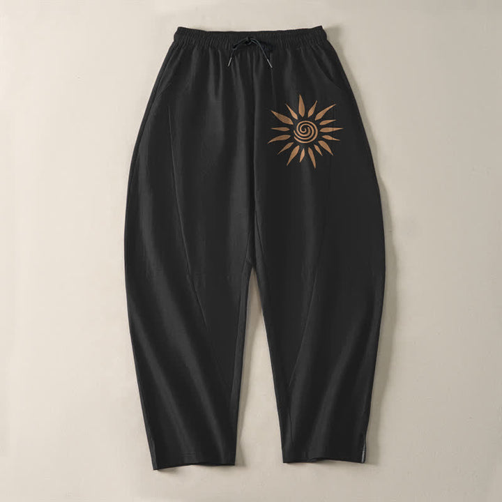 Buddha Stones Herrenhose aus reiner Baumwolle mit spiralförmigem Sonnenmuster, Kordelzug und Taschen - image 2