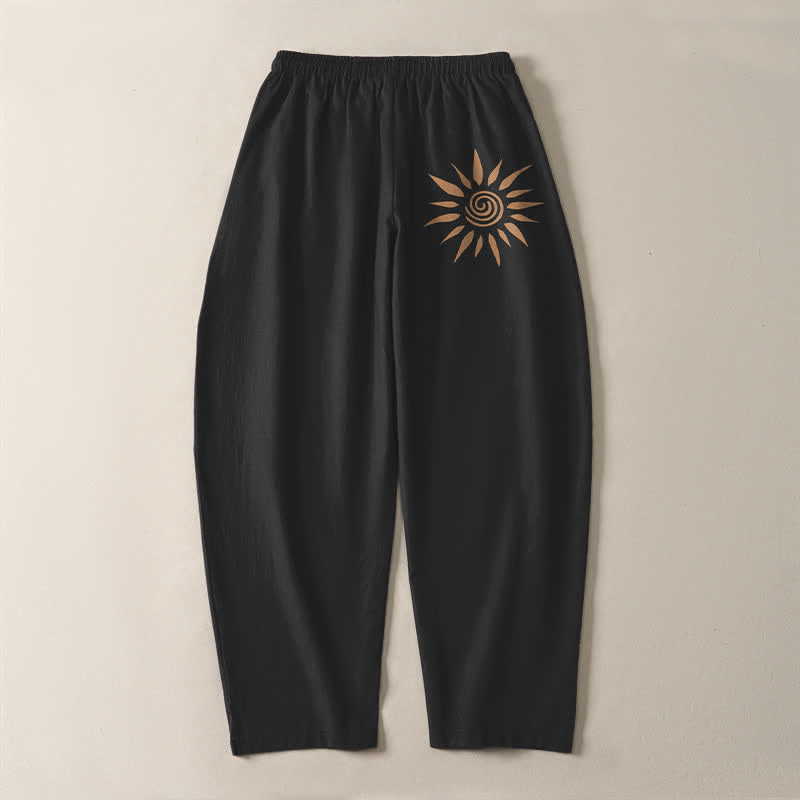 Buddha Stones Herrenhose aus reiner Baumwolle mit spiralförmigem Sonnenmuster, Kordelzug und Taschen - image 3
