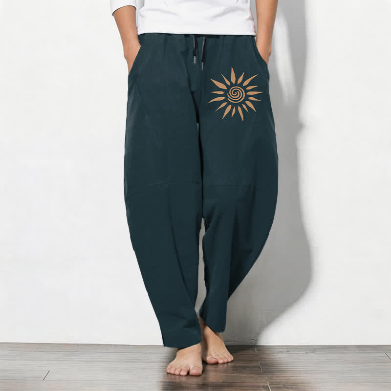 Buddha Stones Herrenhose aus reiner Baumwolle mit spiralförmigem Sonnenmuster, Kordelzug und Taschen - Türkis - US/UK/AU50, EU60 (5XL) - image 7