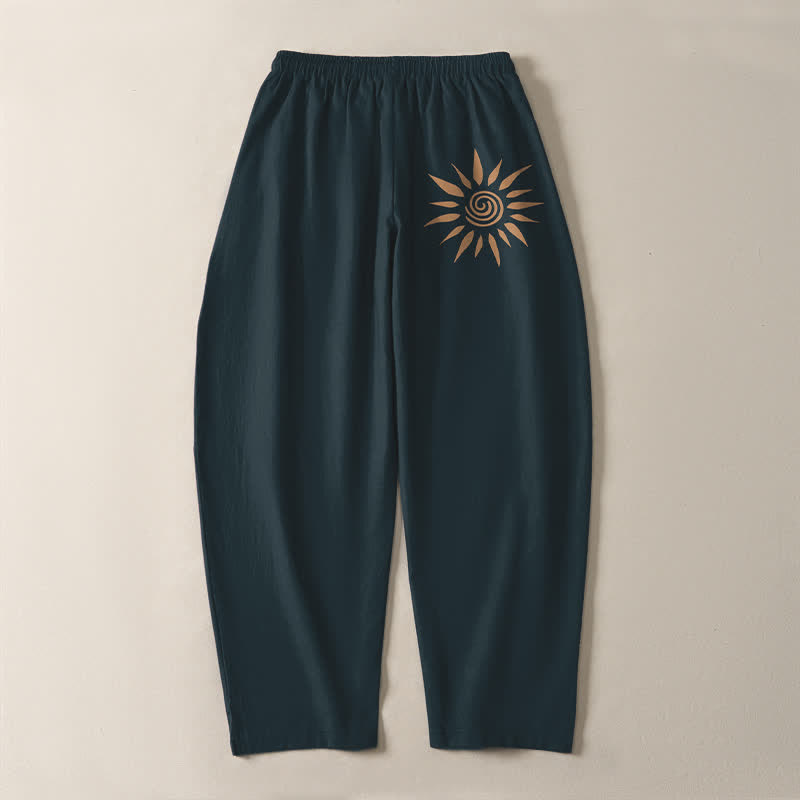 Buddha Stones Herrenhose aus reiner Baumwolle mit spiralförmigem Sonnenmuster, Kordelzug und Taschen - image 10