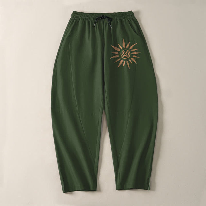 Buddha Stones Herrenhose aus reiner Baumwolle mit spiralförmigem Sonnenmuster, Kordelzug und Taschen - image 13