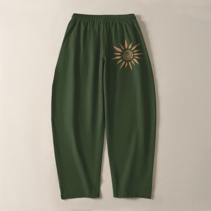 Buddha Stones Herrenhose aus reiner Baumwolle mit spiralförmigem Sonnenmuster, Kordelzug und Taschen - image 14