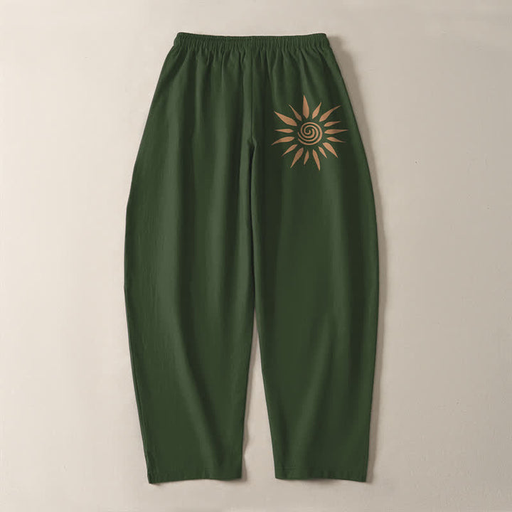 Buddha Stones Herrenhose aus reiner Baumwolle mit spiralförmigem Sonnenmuster, Kordelzug und Taschen - image 14