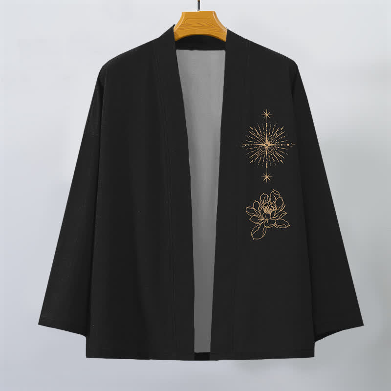 Buddha Stones Kimono für Herren aus Baumwolle mit strahlendem Lotus-Sternenmuster und offener Vorderseite - image 1