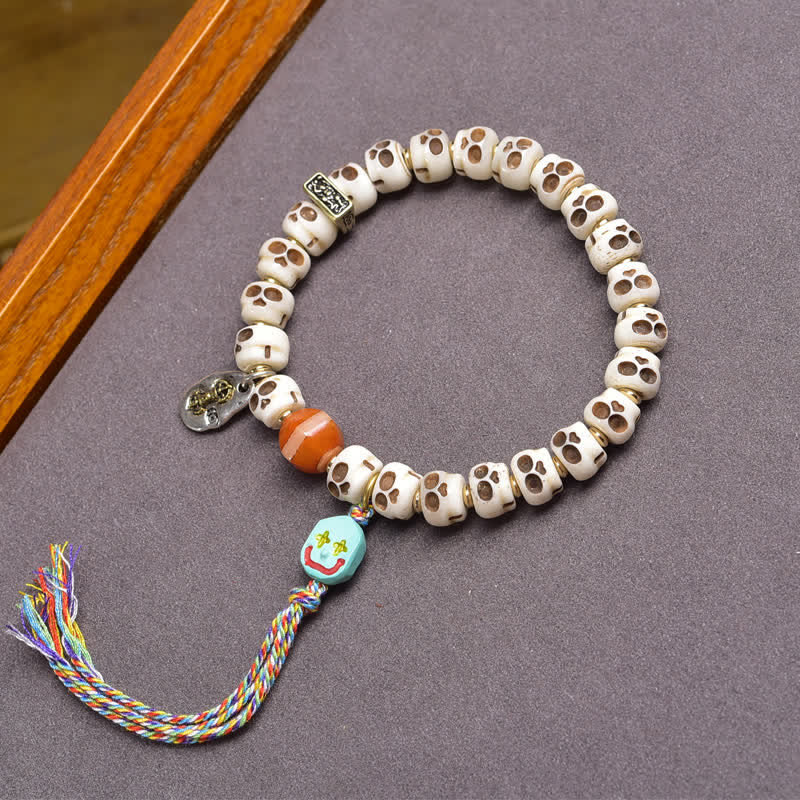 Buddha Stones Tibetisches Knochenperlen-Armband mit Totenkopfmuster „Herr des Leichenwaldes“ – Erdungsarmband - image 4