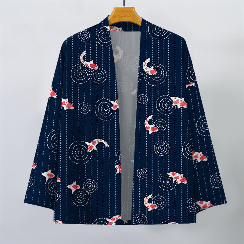 Buddha Stones Kimono für Herren aus Baumwolle mit Koi-Riffelmuster und offener Vorderseite - image 1