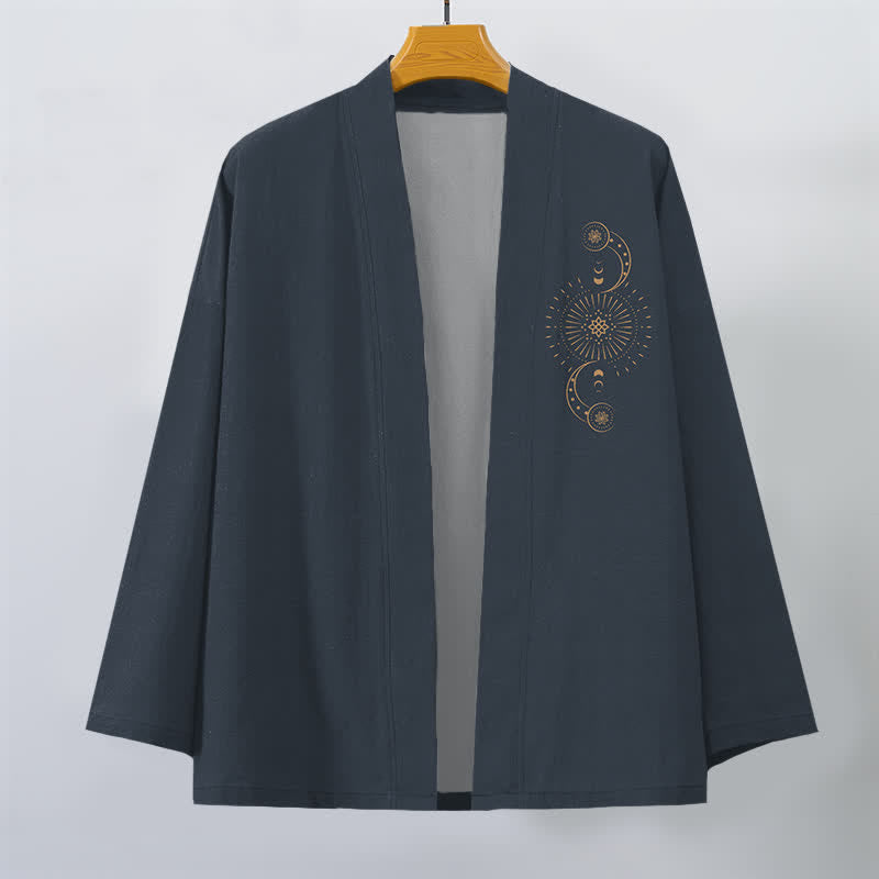 Buddha Stones Baumwollkimono für Herren mit himmlischem Mondphasen- und Sonnenmuster, offener Vorderseite - image 1