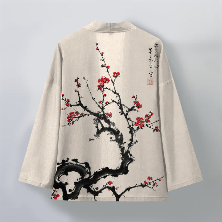 Buddha Stones Kimono für Herren aus Baumwolle mit Pflaumenblütenmuster und offener Vorderseite - image 2