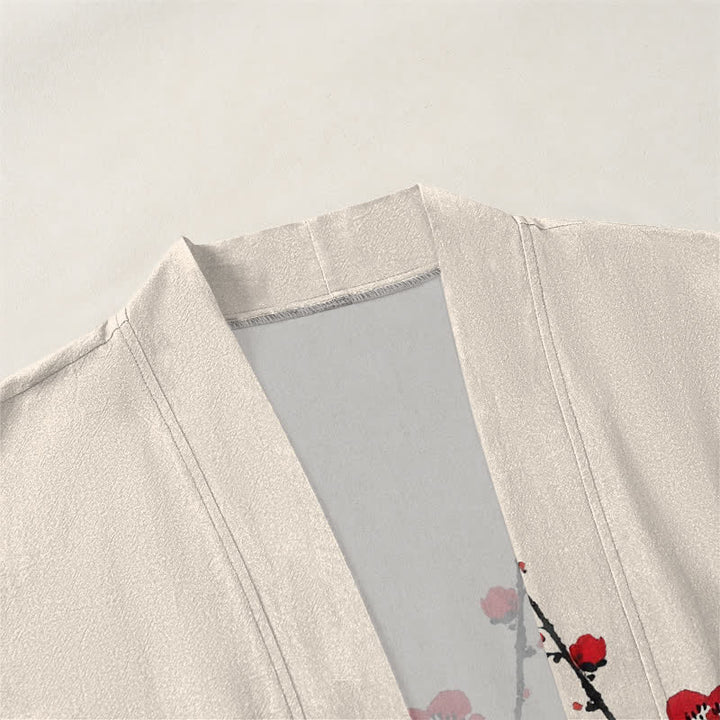 Buddha Stones Kimono für Herren aus Baumwolle mit Pflaumenblütenmuster und offener Vorderseite - image 3