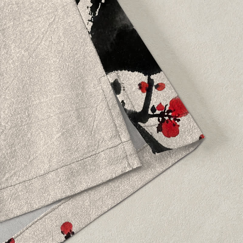 Buddha Stones Kimono für Herren aus Baumwolle mit Pflaumenblütenmuster und offener Vorderseite - image 4