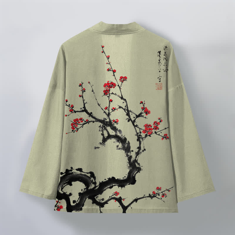 Buddha Stones Kimono für Herren aus Baumwolle mit Pflaumenblütenmuster und offener Vorderseite - image 8