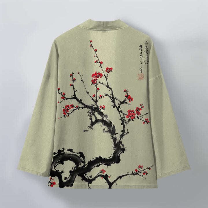Buddha Stones Kimono für Herren aus Baumwolle mit Pflaumenblütenmuster und offener Vorderseite - image 8