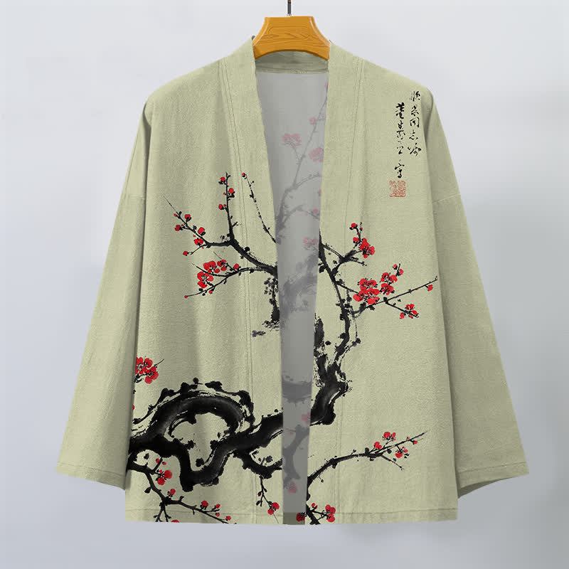 Buddha Stones Kimono für Herren aus Baumwolle mit Pflaumenblütenmuster und offener Vorderseite - image 7
