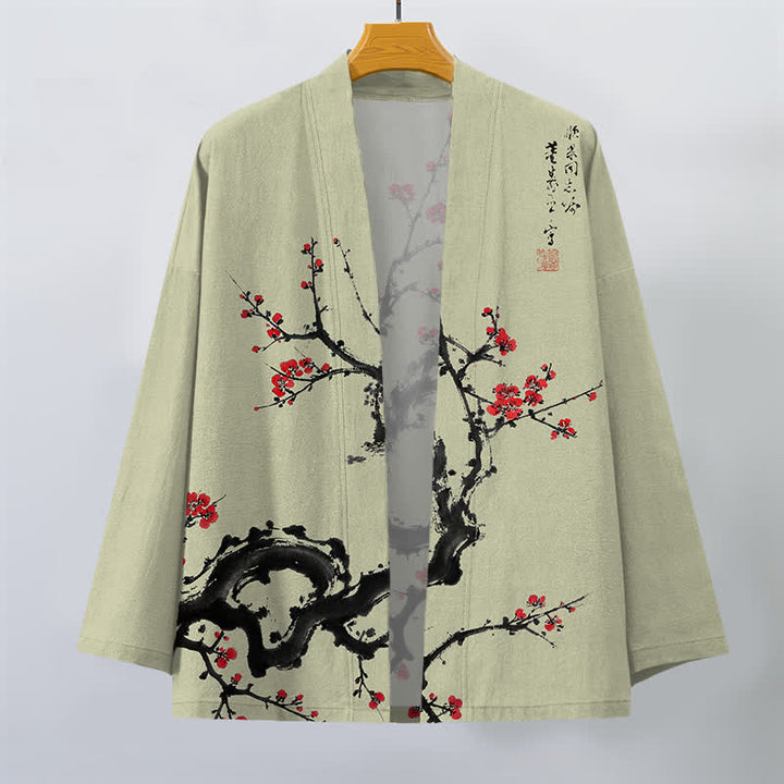 Buddha Stones Kimono für Herren aus Baumwolle mit Pflaumenblütenmuster und offener Vorderseite - image 7
