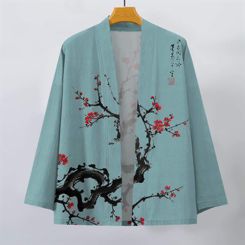 Buddha Stones Kimono für Herren aus Baumwolle mit Pflaumenblütenmuster und offener Vorderseite - image 10