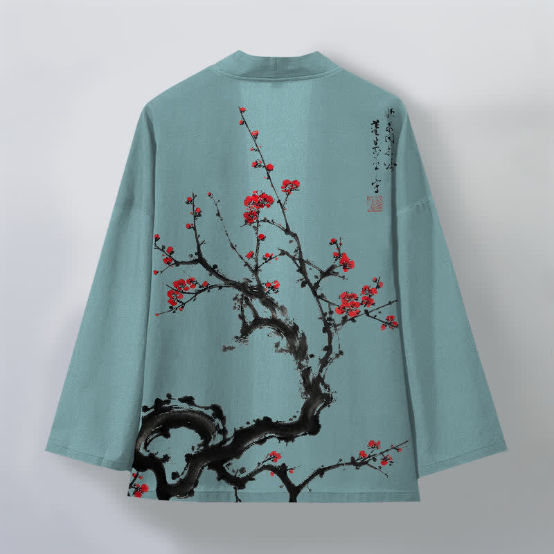 Buddha Stones Kimono für Herren aus Baumwolle mit Pflaumenblütenmuster und offener Vorderseite - image 11