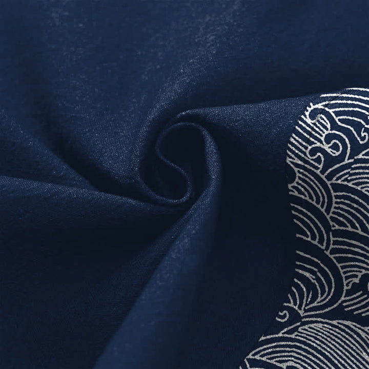Buddha Stones Kimono für Herren aus Baumwolle mit offenem Vorderteil und Besatzmuster im Ozeanwellen-Design - image 5