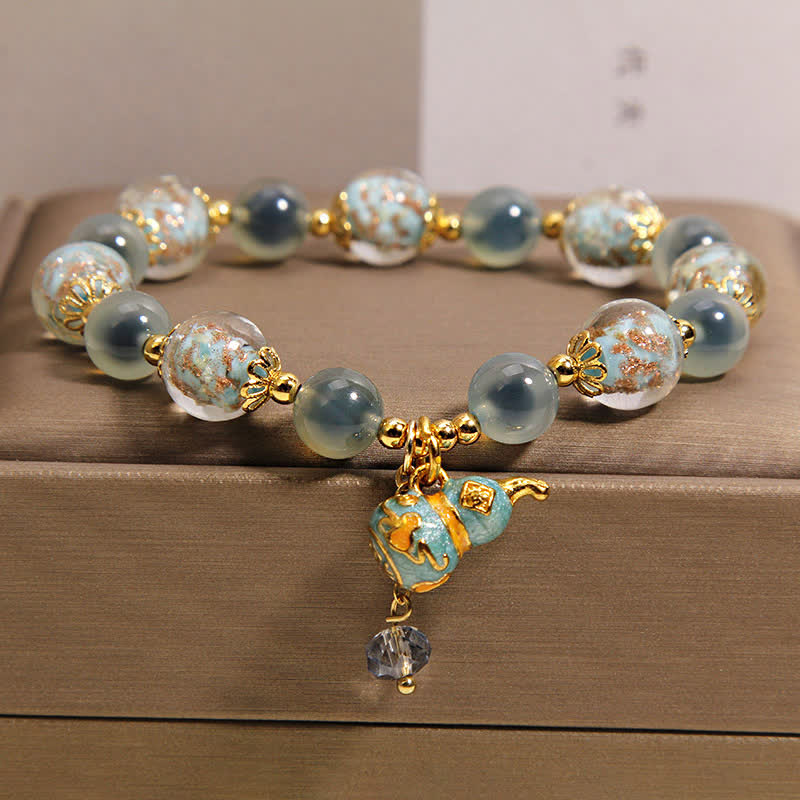 Buddha Stones Armband mit Anhänger aus blauem Zuckerachat und Liuli-Glaskürbis - Candy Agate (Liebe ♥ Freude) - image 0