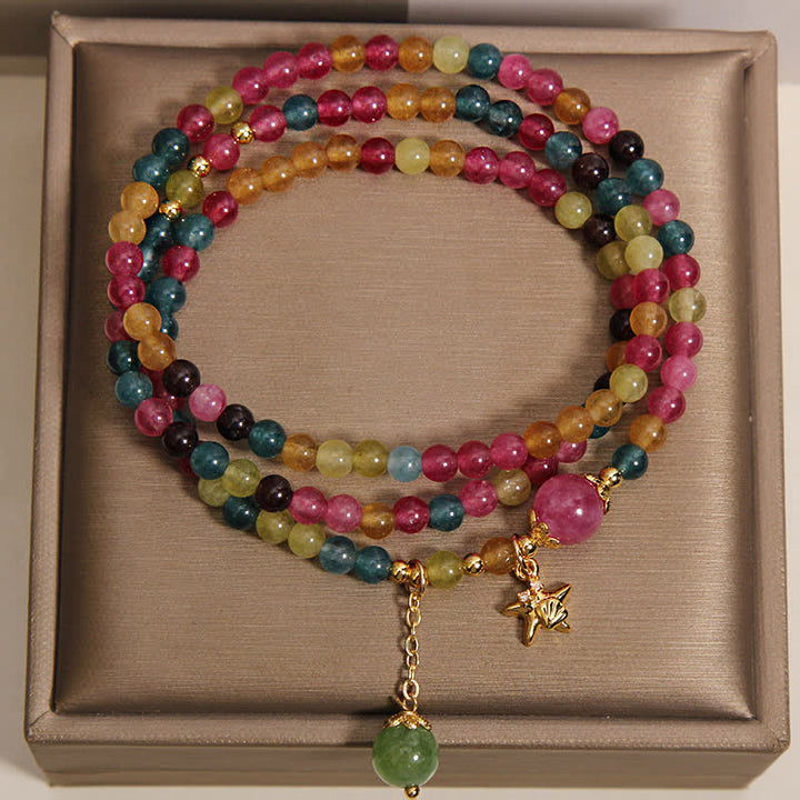 Buddha Stones Regenbogen-Turmalin-Seestern-Charm-Schutz-Dreifach-Wickelarmband - image 1