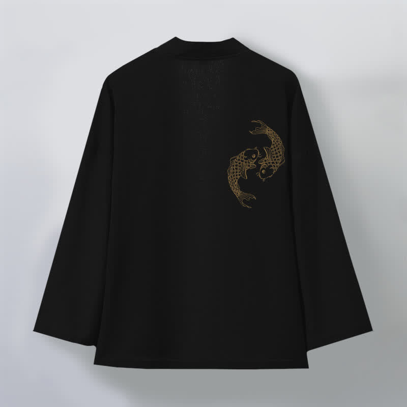 Buddha Stones Baumwollkimono für Herren mit zwei Koi-Karpfen und offener Vorderseite - image 2