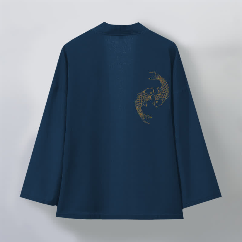 Buddha Stones Baumwollkimono für Herren mit zwei Koi-Karpfen und offener Vorderseite - image 11