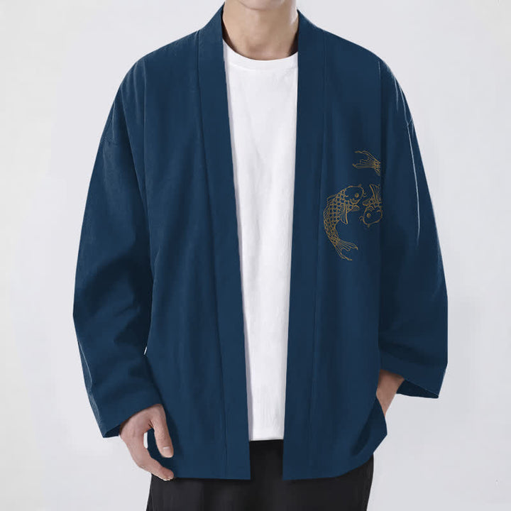 Buddha Stones Baumwollkimono für Herren mit zwei Koi-Karpfen und offener Vorderseite - Marine - US/UK/AU48, EU58 (4XL) - image 9
