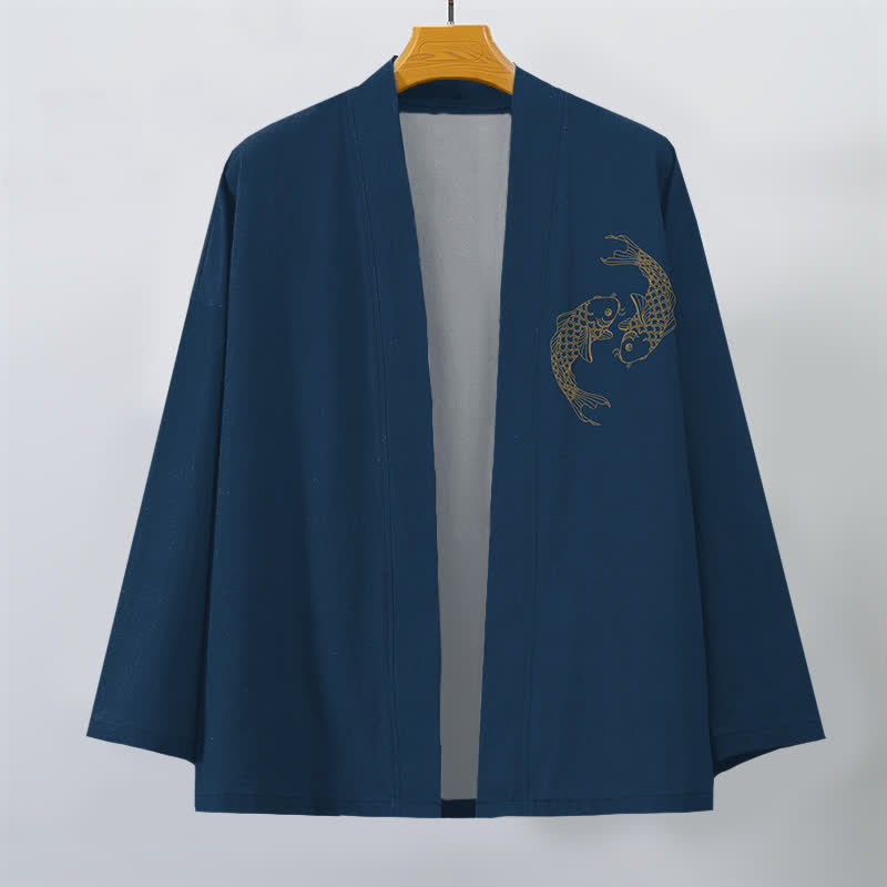 Buddha Stones Baumwollkimono für Herren mit zwei Koi-Karpfen und offener Vorderseite - image 10