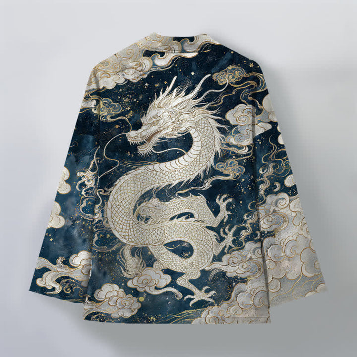 Buddha Stones Kimono aus Baumwolle mit himmlischem Drachen- und Wolkenmuster, offener Vorderseite, für Herren - image 2