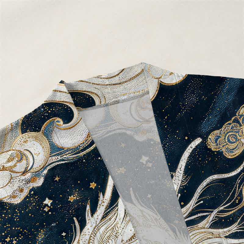 Buddha Stones Kimono aus Baumwolle mit himmlischem Drachen- und Wolkenmuster, offener Vorderseite, für Herren - image 3
