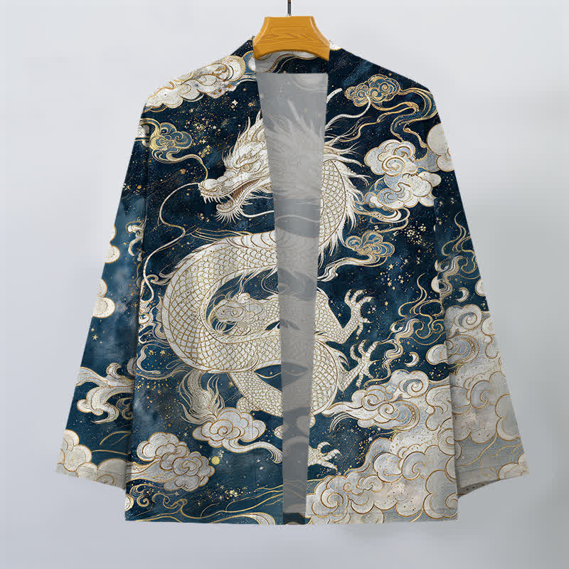 Buddha Stones Kimono aus Baumwolle mit himmlischem Drachen- und Wolkenmuster, offener Vorderseite, für Herren - image 1