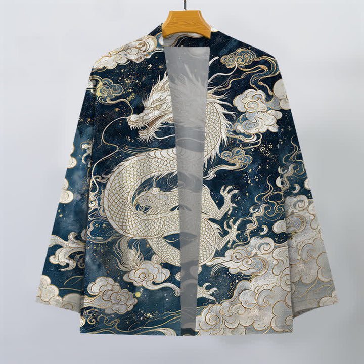 Buddha Stones Kimono aus Baumwolle mit himmlischem Drachen- und Wolkenmuster, offener Vorderseite, für Herren - image 1