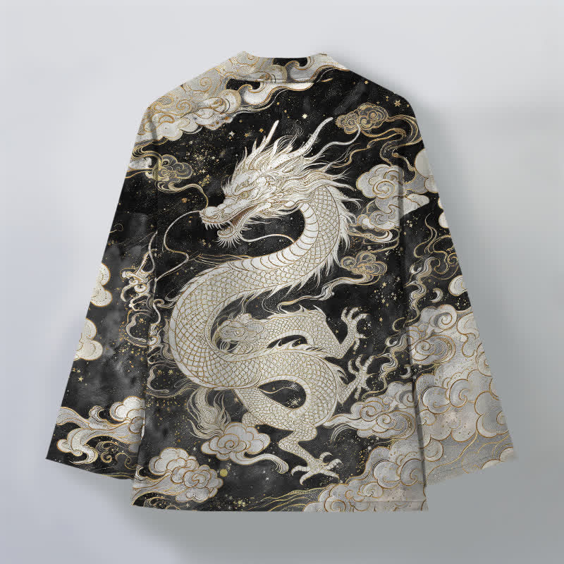 Buddha Stones Kimono aus Baumwolle mit himmlischem Drachen- und Wolkenmuster, offener Vorderseite, für Herren - image 11