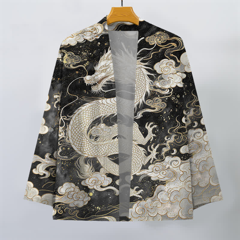 Buddha Stones Kimono aus Baumwolle mit himmlischem Drachen- und Wolkenmuster, offener Vorderseite, für Herren - image 10