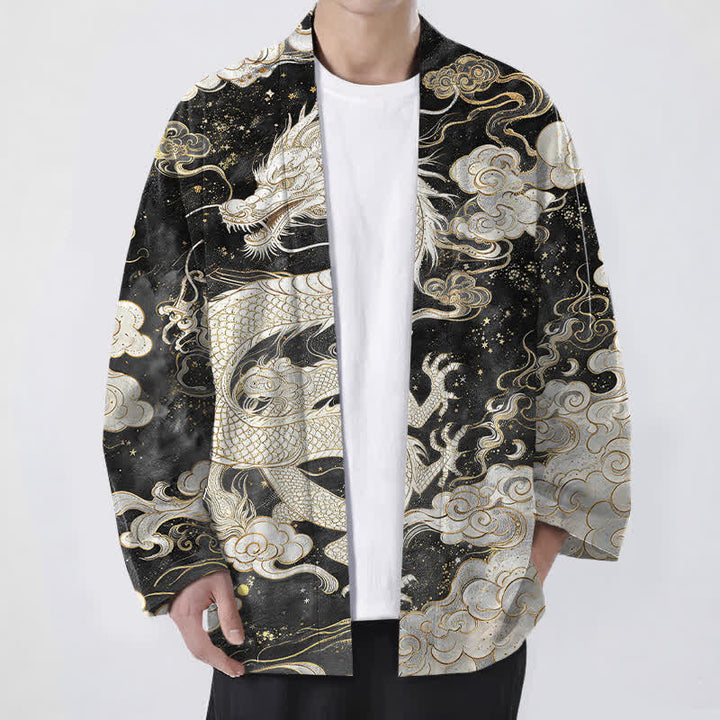 Buddha Stones Kimono aus Baumwolle mit himmlischem Drachen- und Wolkenmuster, offener Vorderseite, für Herren - FloralWeiß - US/UK/AU48, EU58 (4XL) - image 9