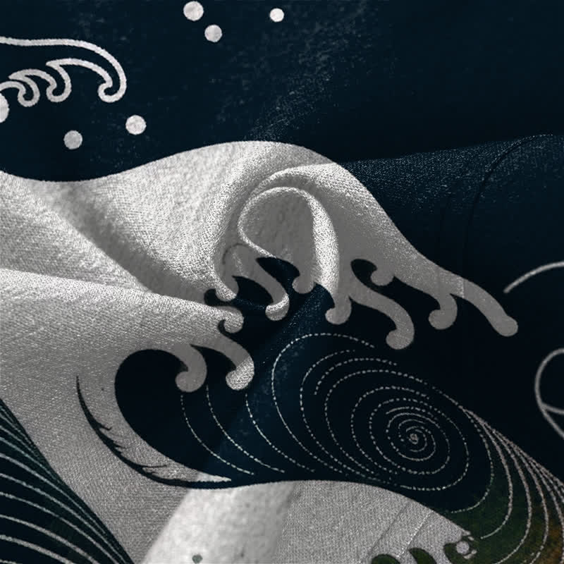 Buddha Stones Kimono aus Baumwolle mit fließendem Meereswellenmuster und offener Vorderseite für Herren - image 5