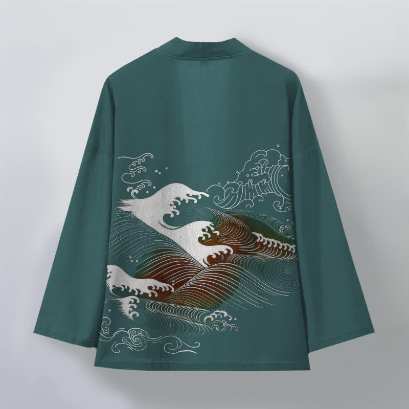 Buddha Stones Kimono aus Baumwolle mit fließendem Meereswellenmuster und offener Vorderseite für Herren - image 8