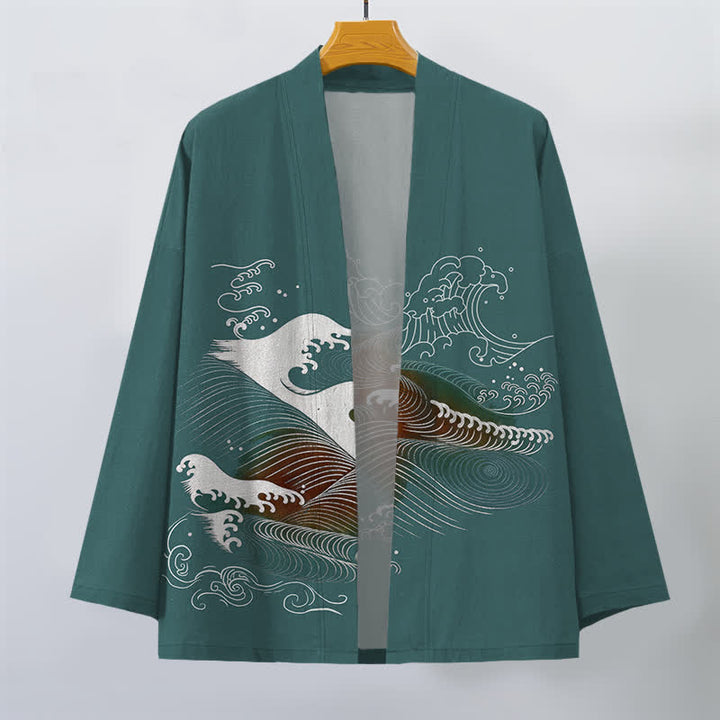 Buddha Stones Kimono aus Baumwolle mit fließendem Meereswellenmuster und offener Vorderseite für Herren - image 7