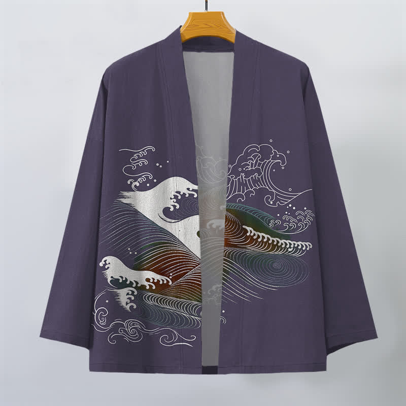 Buddha Stones Kimono aus Baumwolle mit fließendem Meereswellenmuster und offener Vorderseite für Herren - image 10