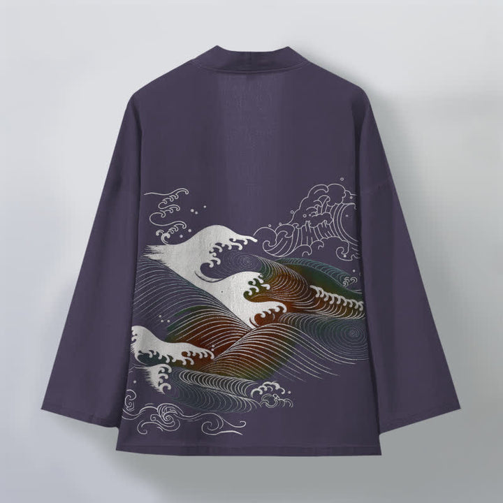 Buddha Stones Kimono aus Baumwolle mit fließendem Meereswellenmuster und offener Vorderseite für Herren - image 11