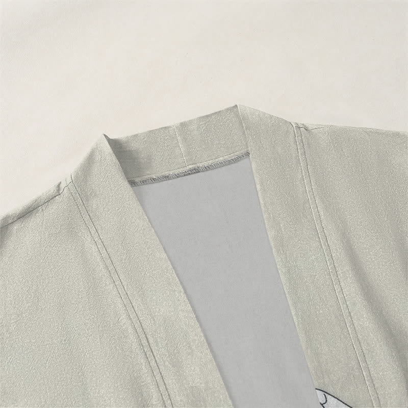 Buddha Stones Kimono aus Baumwolle mit Katzen-, Sonnen- und Halbmondmuster, offener Vorderseite, für Herren - image 3