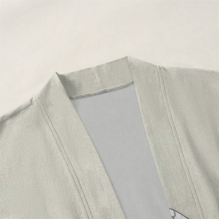 Buddha Stones Kimono aus Baumwolle mit Katzen-, Sonnen- und Halbmondmuster, offener Vorderseite, für Herren - image 3