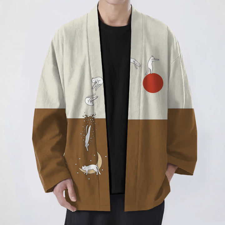 Buddha Stones Kimono aus Baumwolle mit Katzen-, Sonnen- und Halbmondmuster, offener Vorderseite, für Herren - Peru - US/UK/AU48, EU58 (4XL) - image 6