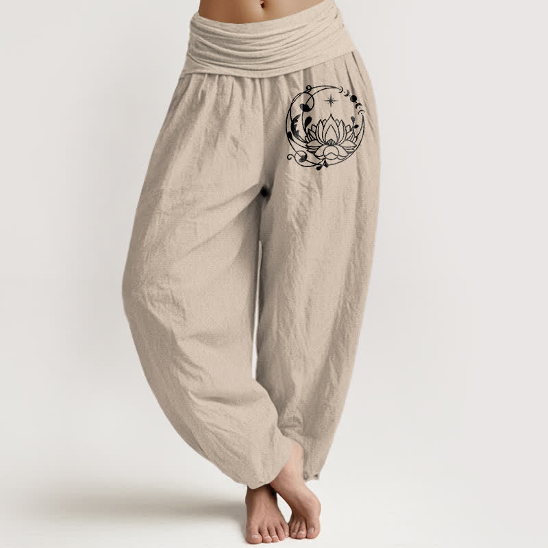 Buddha Stones Damen-Haremshose aus reiner Baumwolle mit Zen-Lotuskreismuster und elastischem Bund - Bräunen - US16, UK/AU20, EU48 (3XL) - image 11