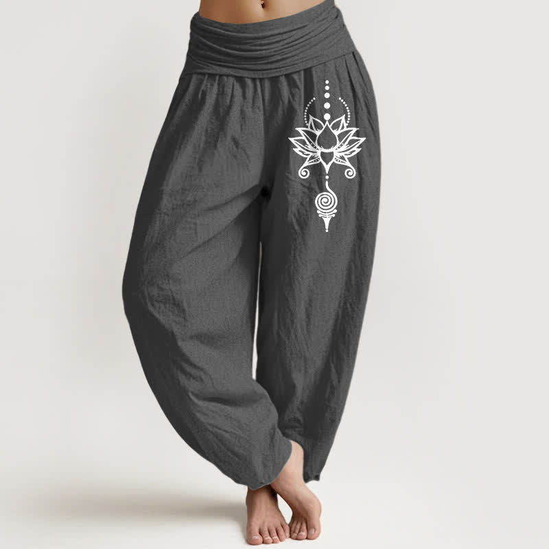 Buddha Stones Damen-Haremshose aus reiner Baumwolle mit Zen-Lotus-Geometrie-Muster und elastischem Bund - DimGray - US16, UK/AU20, EU48 (3XL) - image 8