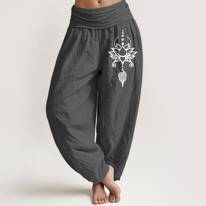 Buddha Stones Damen-Haremshose aus reiner Baumwolle mit Zen-Lotus-Geometrie-Muster und elastischem Bund - DimGray - US16, UK/AU20, EU48 (3XL) - image 8