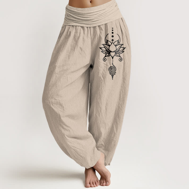 Buddha Stones Damen-Haremshose aus reiner Baumwolle mit Zen-Lotus-Geometrie-Muster und elastischem Bund - Bräunen - US16, UK/AU20, EU48 (3XL) - image 11