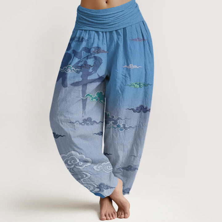 Buddha Stones Baumwoll-Haremshose mit orientalischem Wolkenwaschmuster und elastischem Bund für Damen - Himmelblau - US16, UK/AU20, EU48 (3XL) - image 5