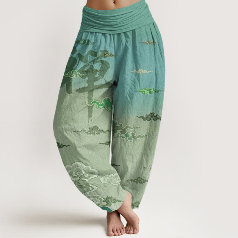 Buddha Stones Baumwoll-Haremshose mit orientalischem Wolkenwaschmuster und elastischem Bund für Damen - Hellgrün - US16, UK/AU20, EU48 (3XL) - image 8