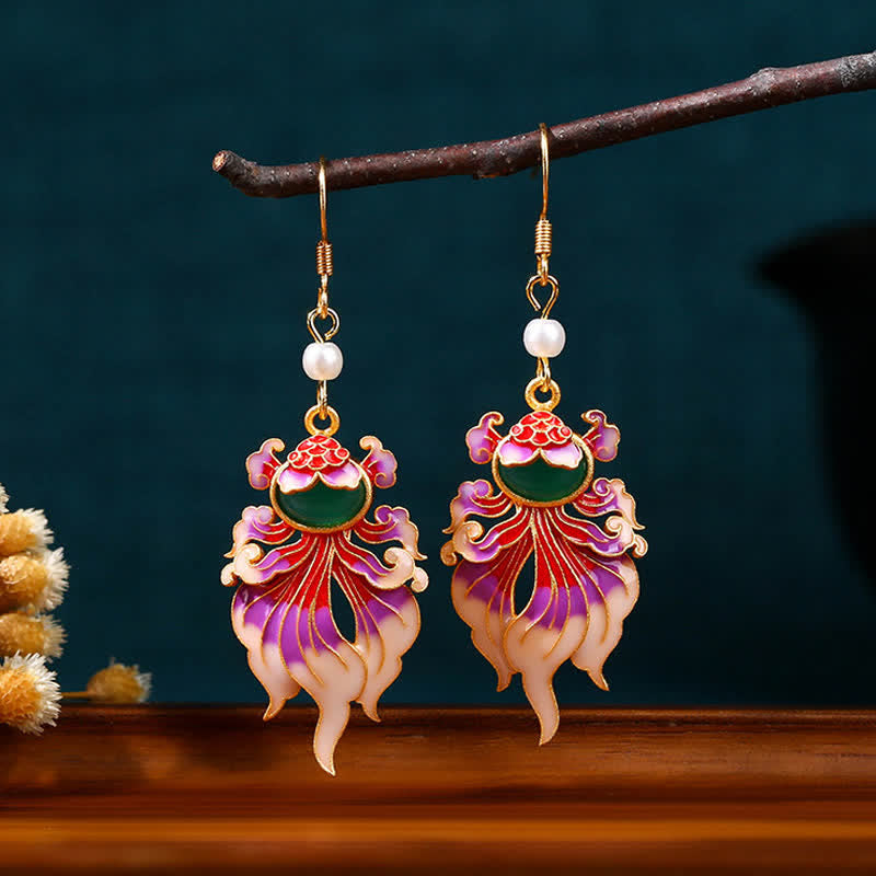 Buddha Stones Retro-Ohrhänger mit Koi-Fisch aus Kupfer - image 1